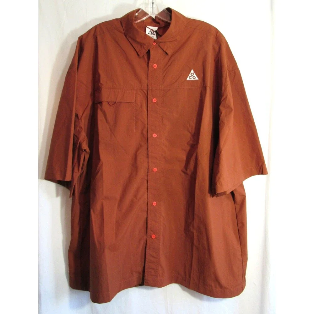 Nike ACG Move To Zero Brown UPF 40+ Orb Weaver Button Down Shirt Large Tall NWT
